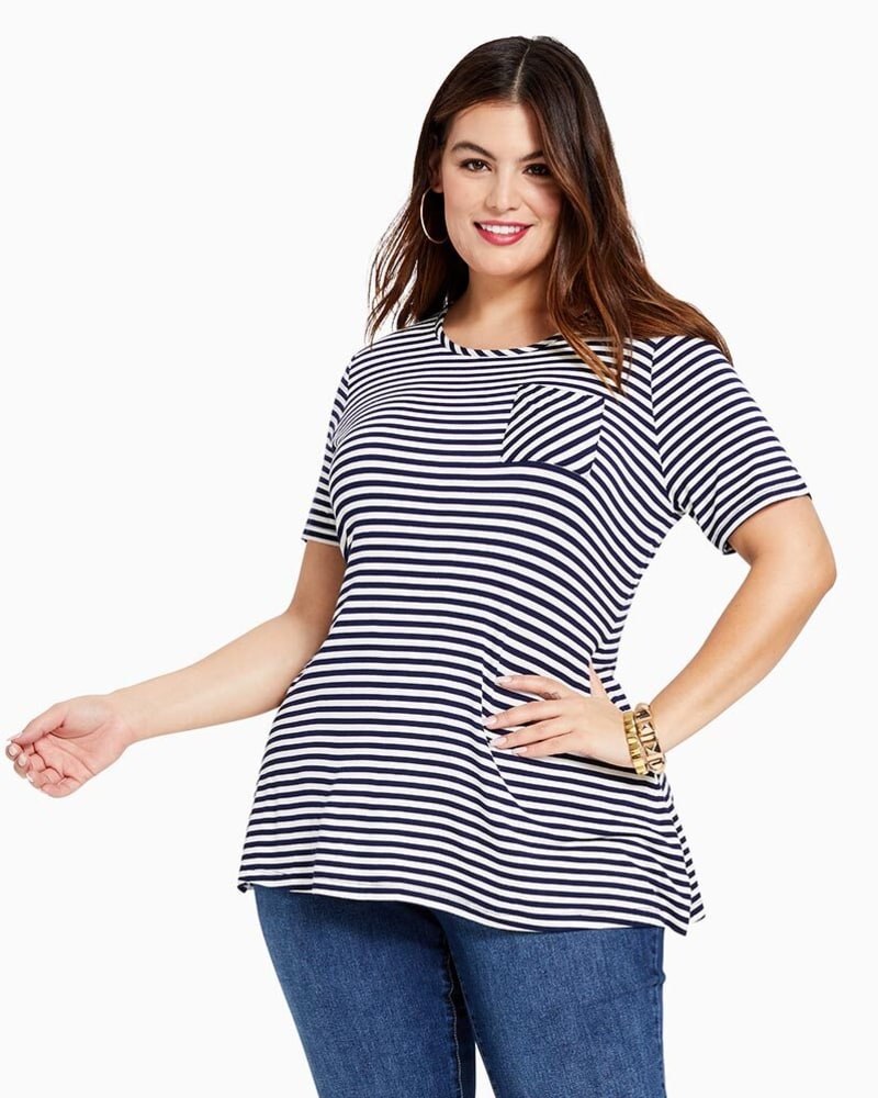 Front of plus size Casey Split-Back Pocket Tee  by Molly&Isadora | Dia&Co | dia_product_style_image_id:118421